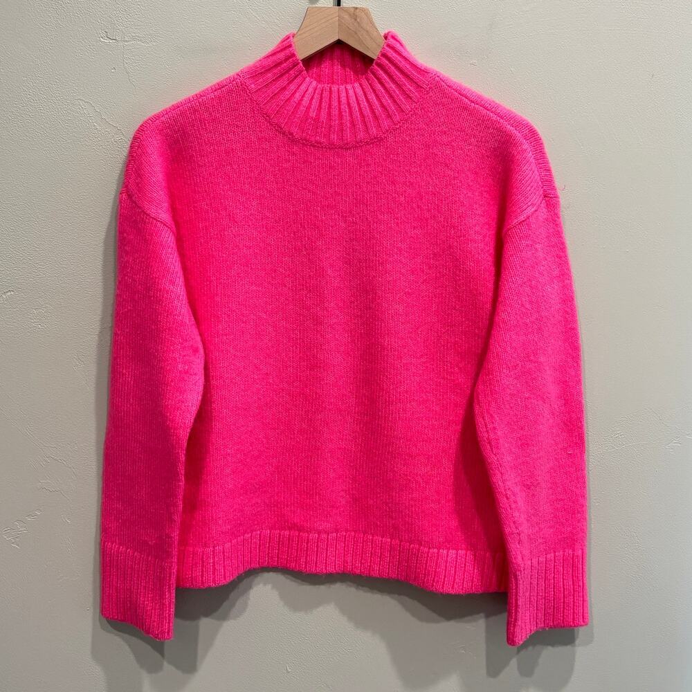 LOFT Mock Neck Wool Blend Cashmere Sweater in Hot Pink - Size: Small